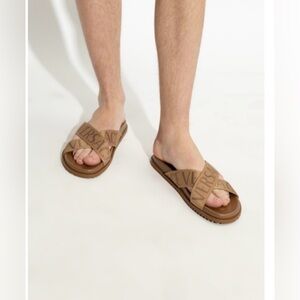 Versace Men’s Logo Jacquard slide sandals - brown, EU 40